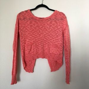 Soft Peach Pink Crop Sweater with Open Back